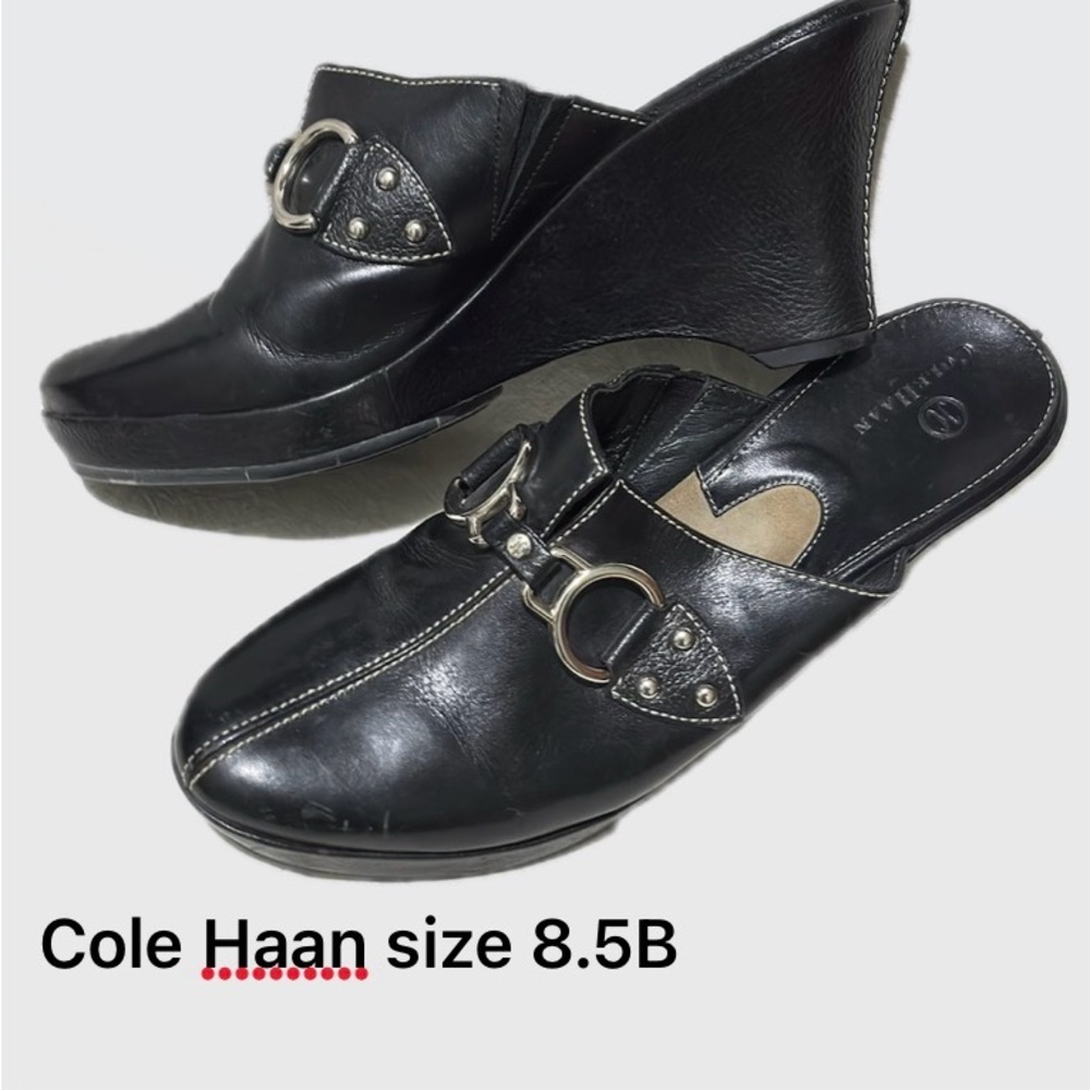 Cole Haan Women's Black Leather Wedge Mules